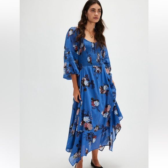 NWT Free People Morning Glory Maxi Dress in Dutch Blue Combo Size:S - Picture 2 of 4